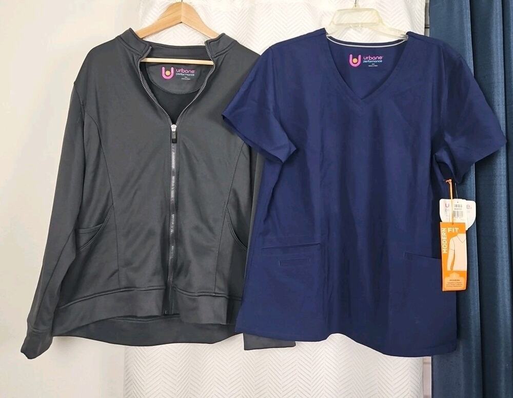 Scrubs Urbane Performance XL Blue Scrub Top (NWT) & Extra Large Jacket Gray XL